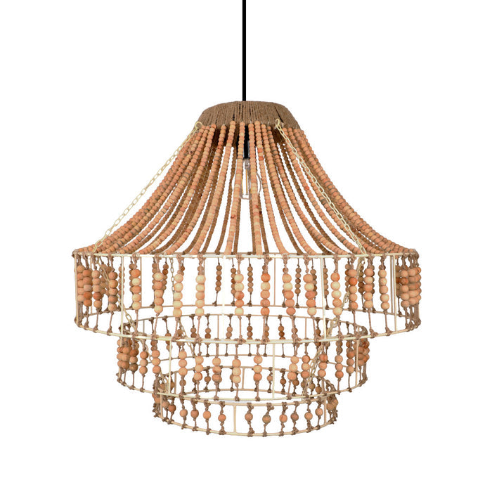 Tululla 26"W Ivory and Black Metal Dome Pendant Light with Mango Wood Beads. Shade closeup-Off