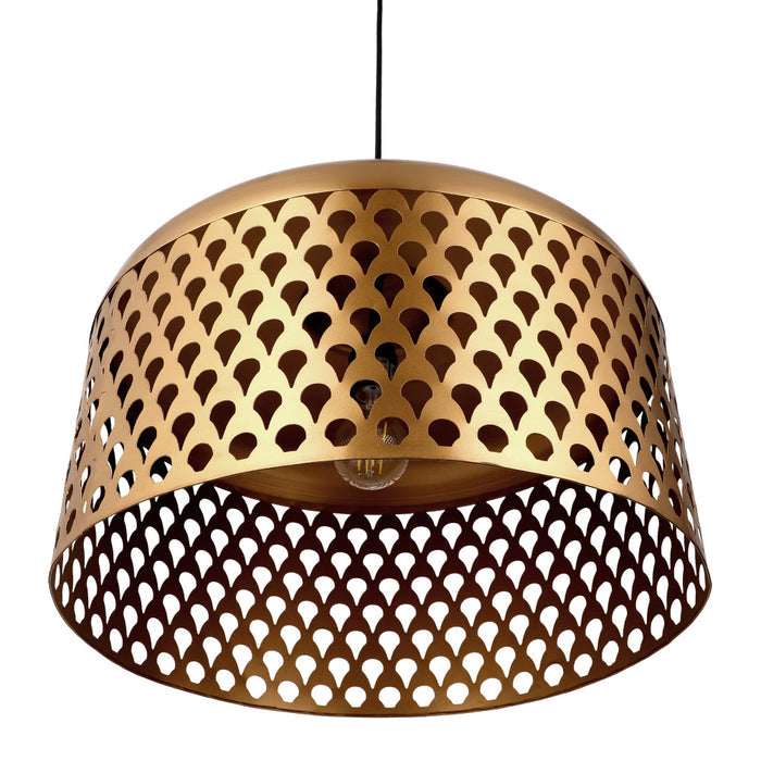 Veda 18"W Antique Brass Cutout Dome Pendant Light. Shade closeup-Off
