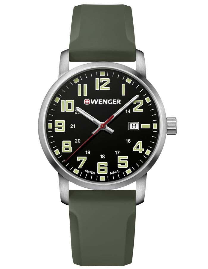 Wenger Mens Avenue Military Time Watch - Gray Silicone Strap - Date Window - 01.1641.112