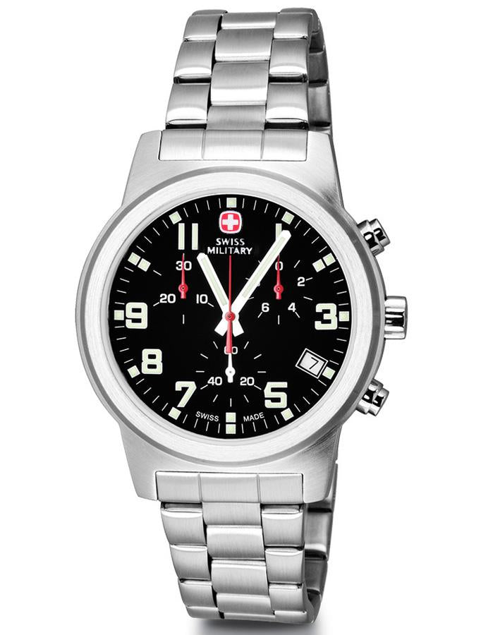Wenger Mens Field Classic Chrono Watch - Stainless Steel - Black Dial - Bracelet - 01.0443.304