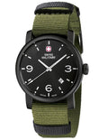 Wenger Mens Urban Classic Watch - Black Metal - Black Dial - Green Nylon Strap - 01.1041.330