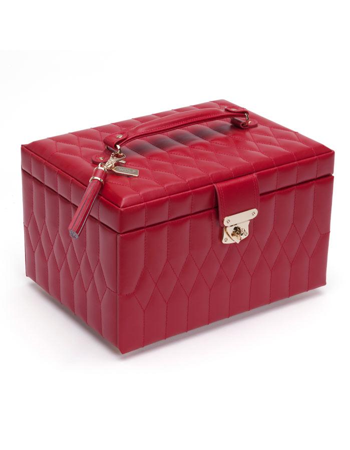 WOLF Caroline Medium Jewelry Case - Red Leather - Mirror - Travel Case - 3297-72