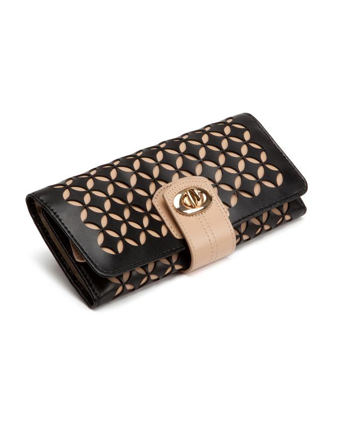 WOLF Chloé Jewelry Roll - Black Patterned Leather - LusterLoc - 3014-02