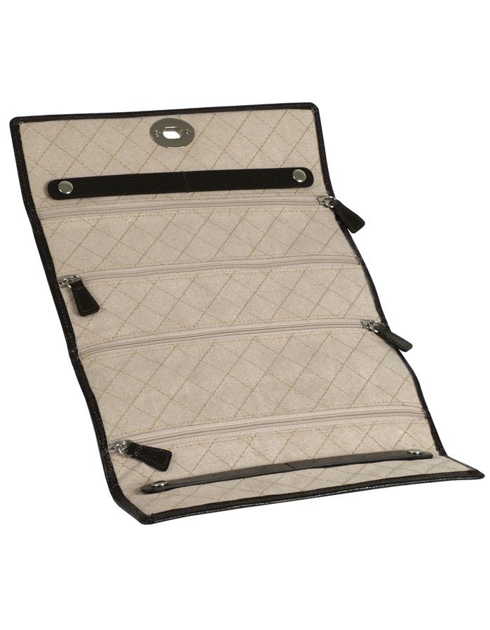 WOLF London Jewelry Roll - Dark Cocoa - Lizard Leather - LusterLoc - 3153-06A